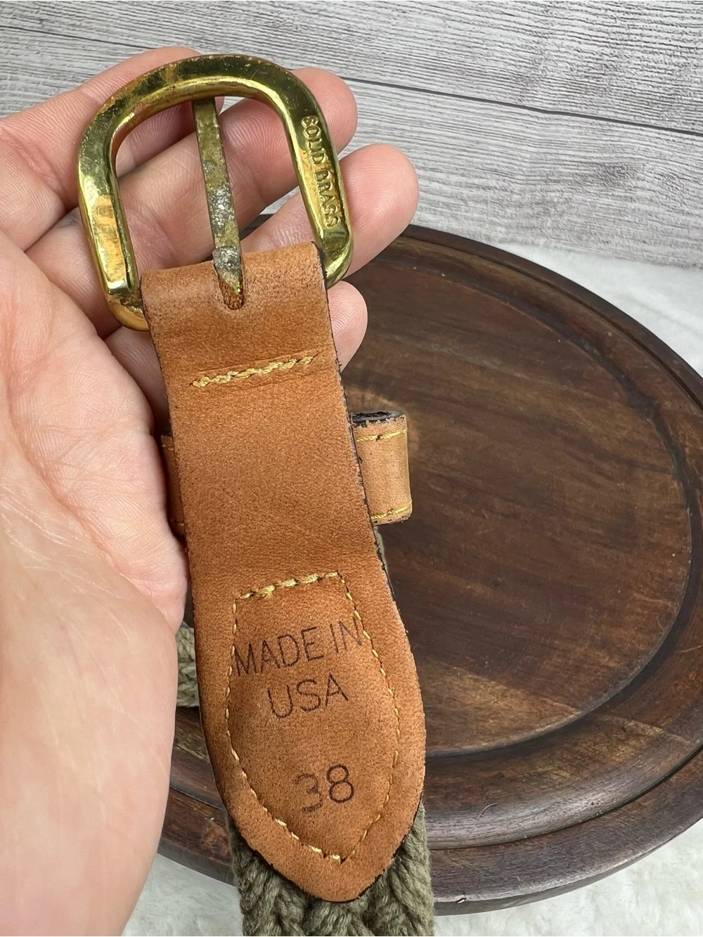 Vintage Zep-Pro Sport Belt 38 Green Woven Rope Leather Ends Brass Buckle USA